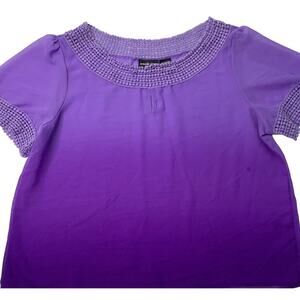 Jennifer Lauren Plus 2X Purple Scoop Semi Sheer Gradient Short Sleeve Blouse